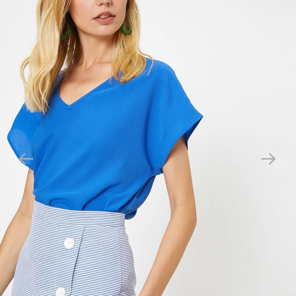 HP! ✨Blue V-Neck Short Sleeve Blouse NWOT